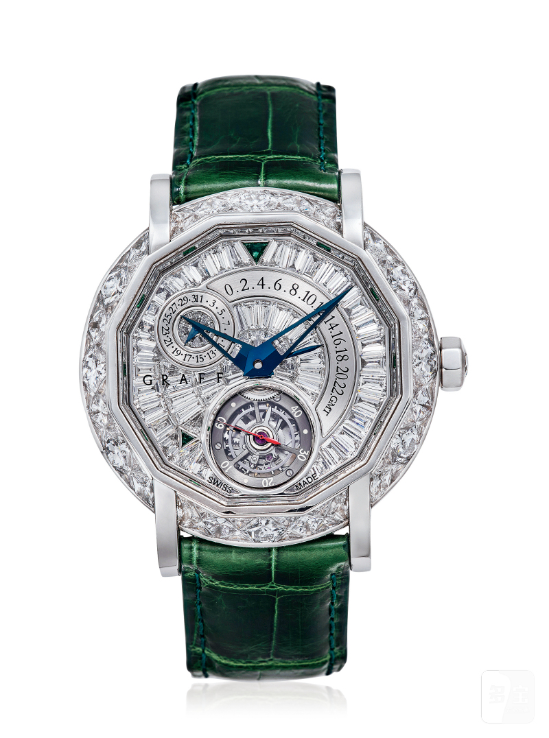 格拉芙 MasterGraff Tourbillon系列，型号MG47WD，限量20只 18K白金自动上弦镶钻腕表 陀飞轮装置 双时区功能 日期显示 - 图2